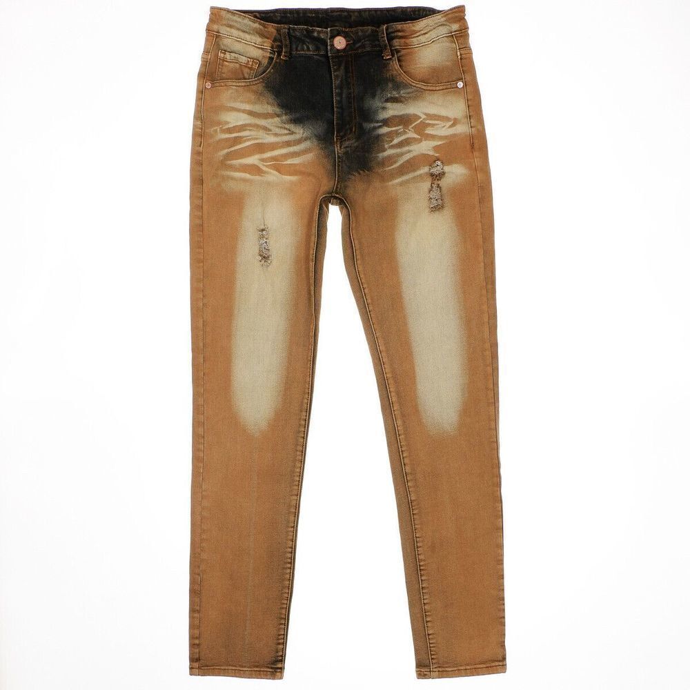 Junbaoss Jeans Mens Size 34 Actual 32 x 30 Skinny Fit Distressed Stretch Denim